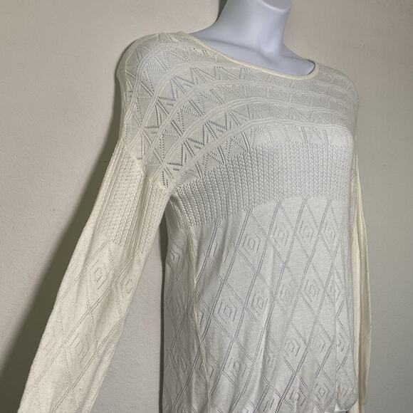 Charlie Paige Cream Knit Sheer Pullover Sweater L/XL Boho Geometric Neutral - Picture 5 of 8